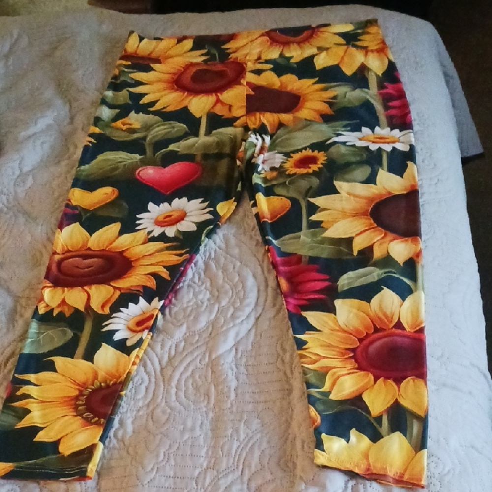 High-waisted Womens Sunflower Print Leggings